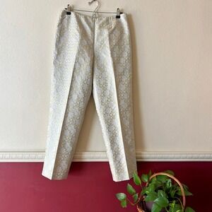 Sigrid Olsen Collection Silk Cotton Jacquard Gold Silver Geometric Pants Size 10